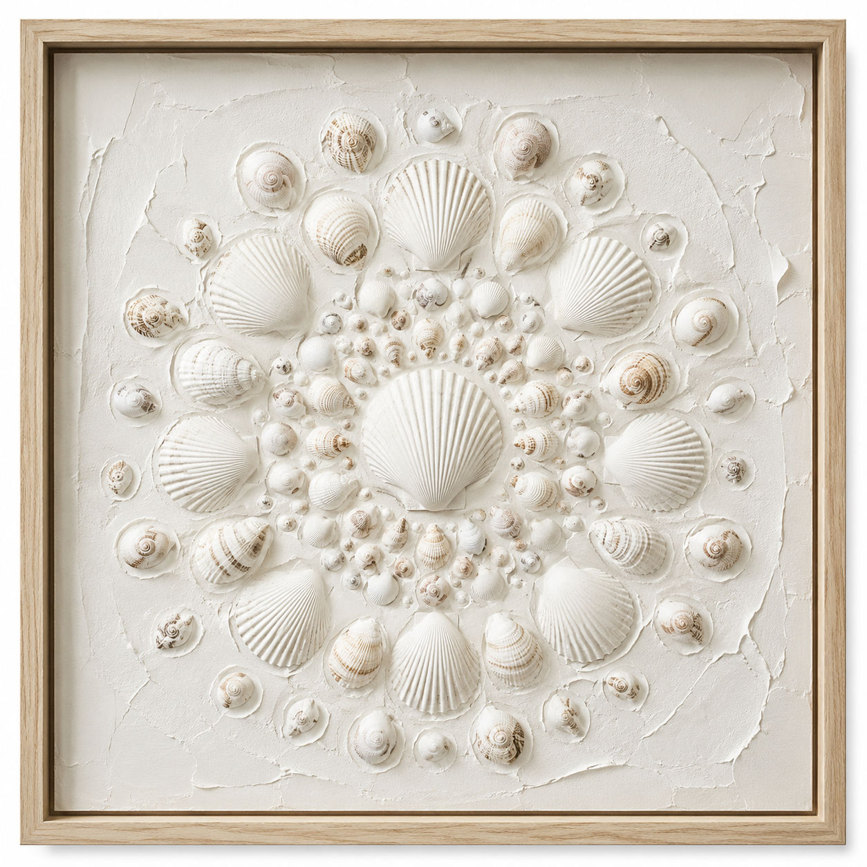 Framed shell and sea-glass medallion artwork by Ocealia